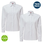 Two white shirts with a 'Twin Pack' label and an 'Eco-Uniform' logo on a white background.