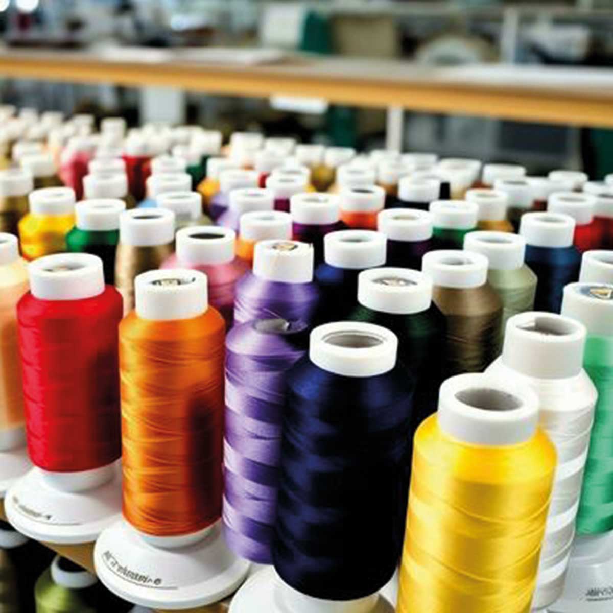 Threads used for embroidery in a variety of different colours