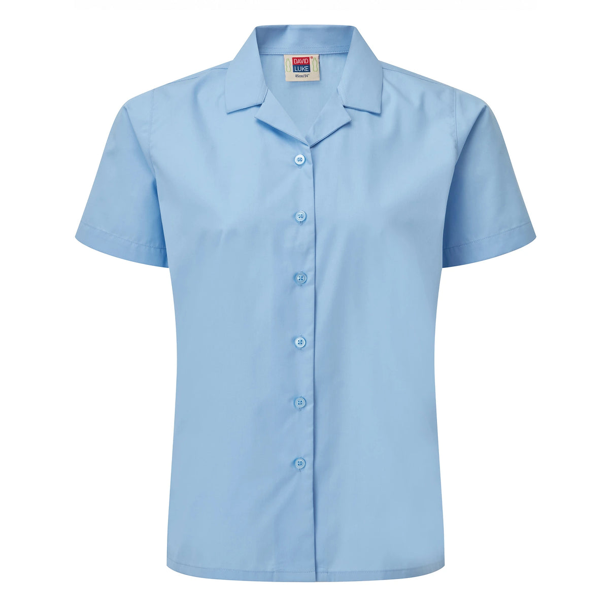David Luke Schoolwear Girls Eco Short Sleeve Revere Collar School Blouse (Blue).