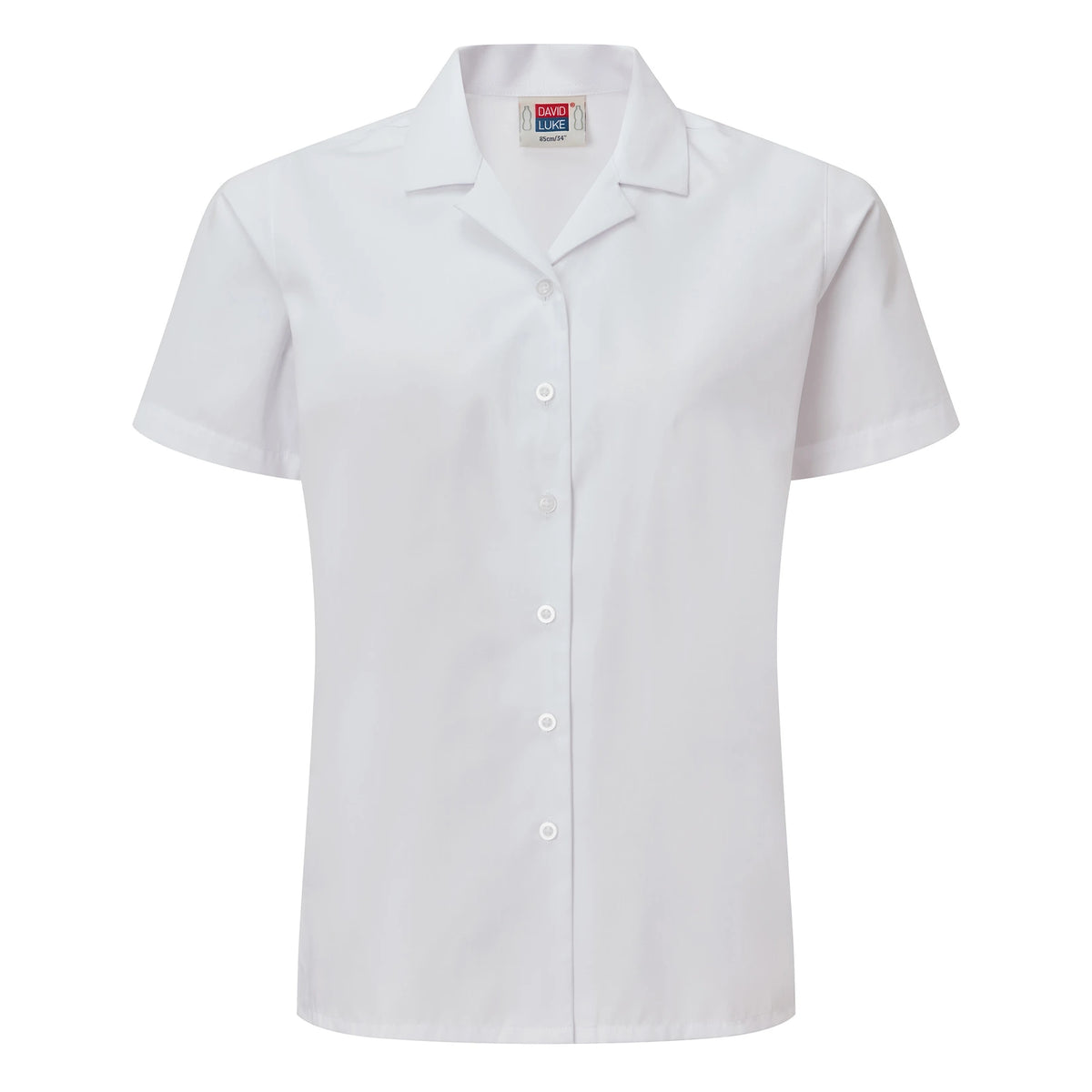 David Luke Schoolwear Girls Eco Short Sleeve Revere Collar School Blouse (White).