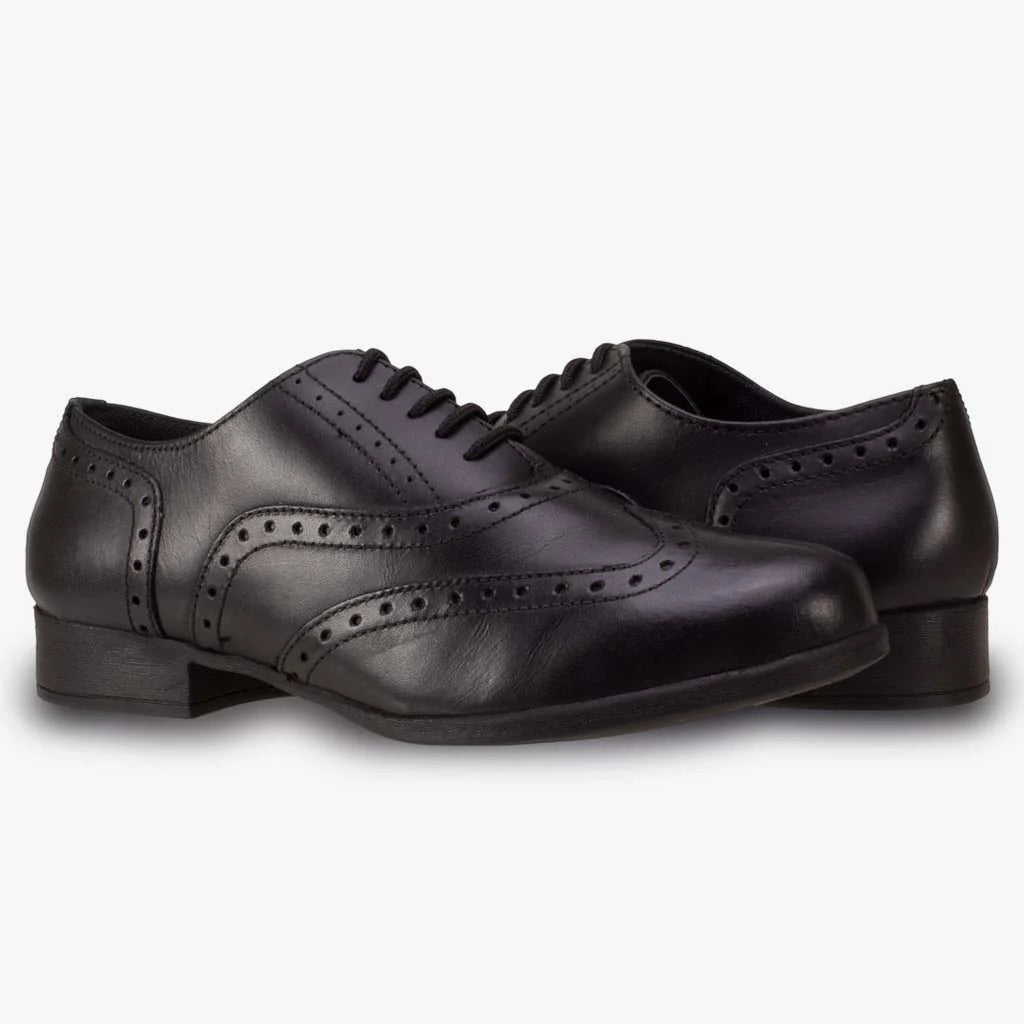Bella Black Leather Lace Up Brogue School Shoes