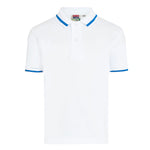 The David Luke Eco Stripe Trim Pique Polo Shirt (Junior) in White/Royal Trim.
