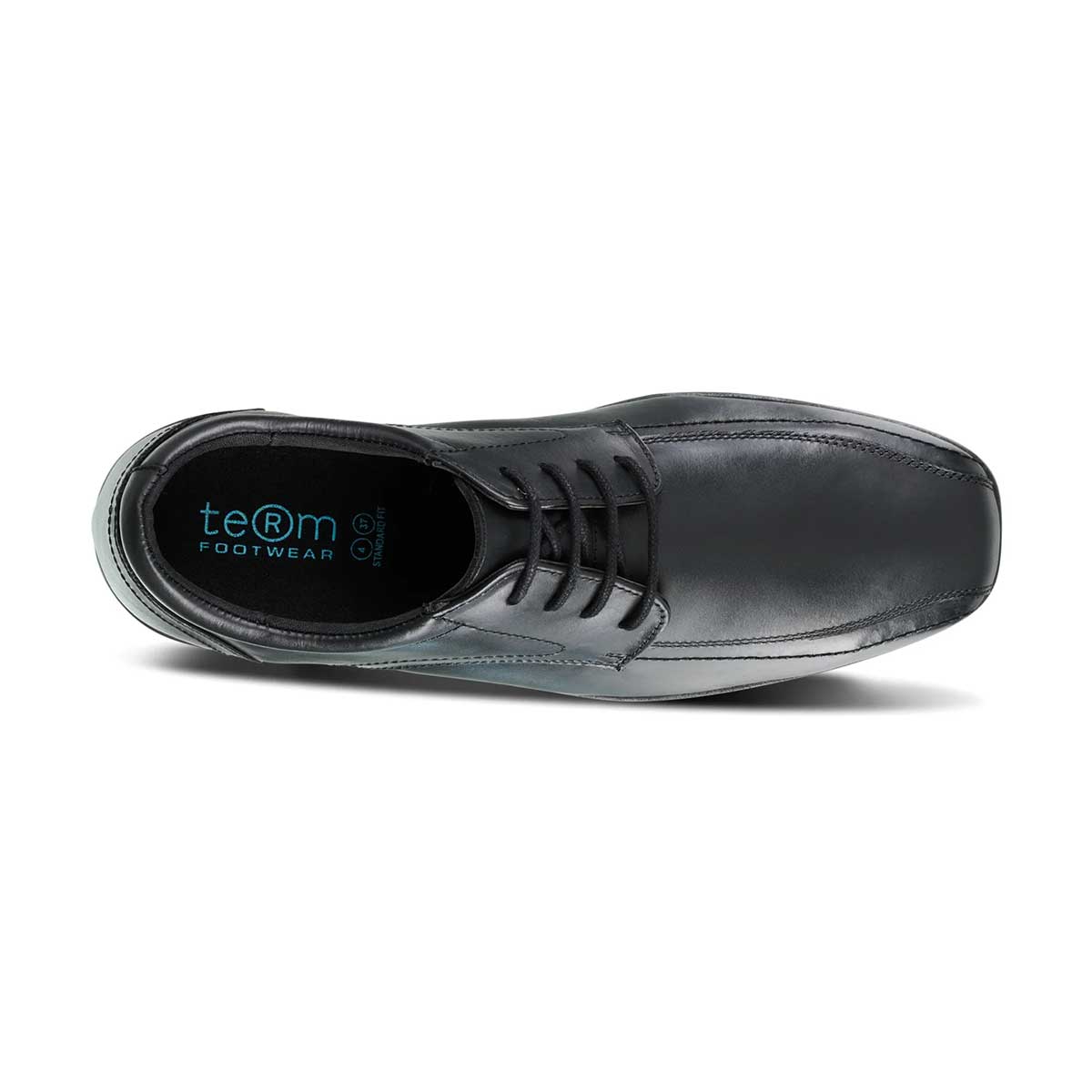 top view of Edward Black Leather Pointed Toe Lace Up School Shoe