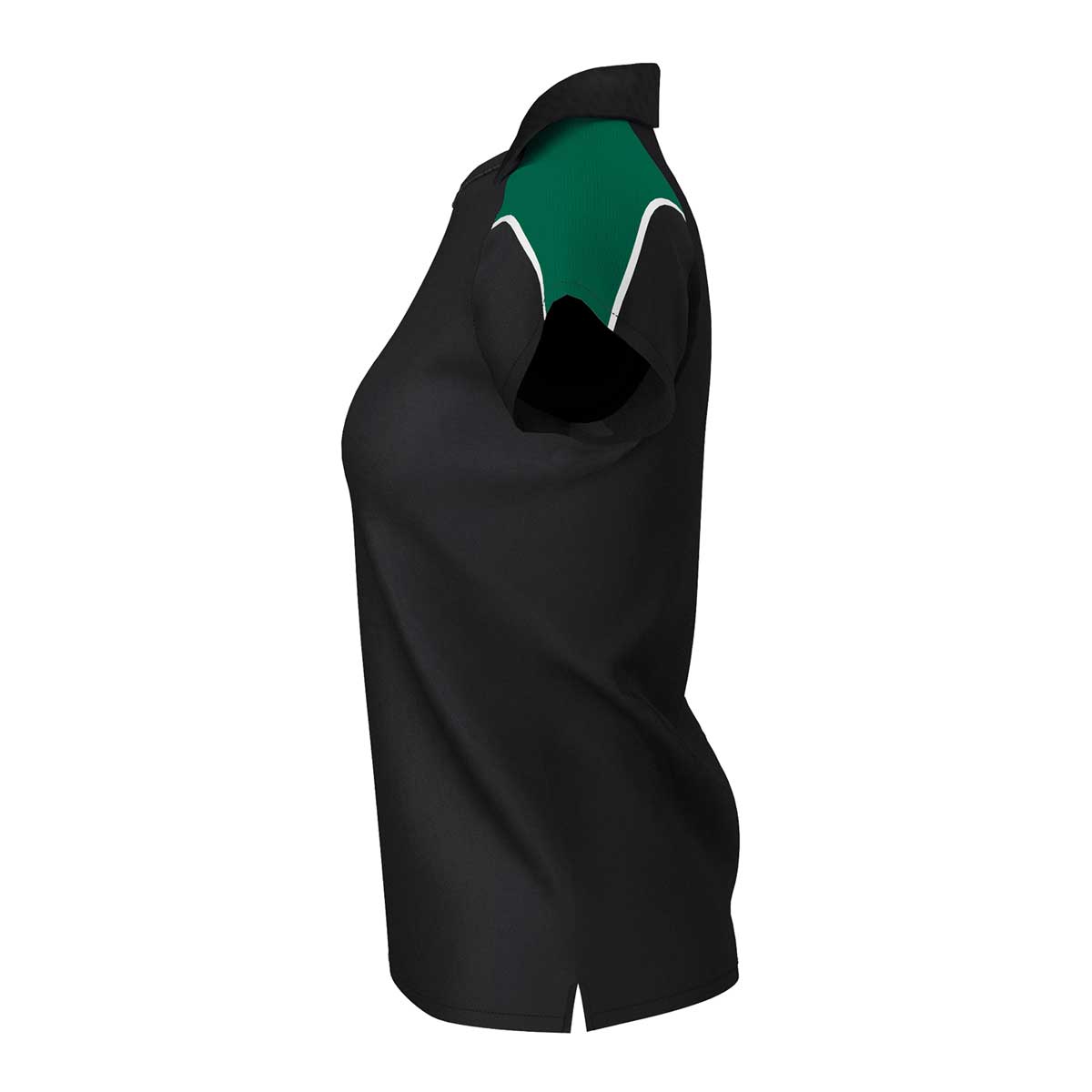 side view of iGen Female Sports Polo Black/Bottle