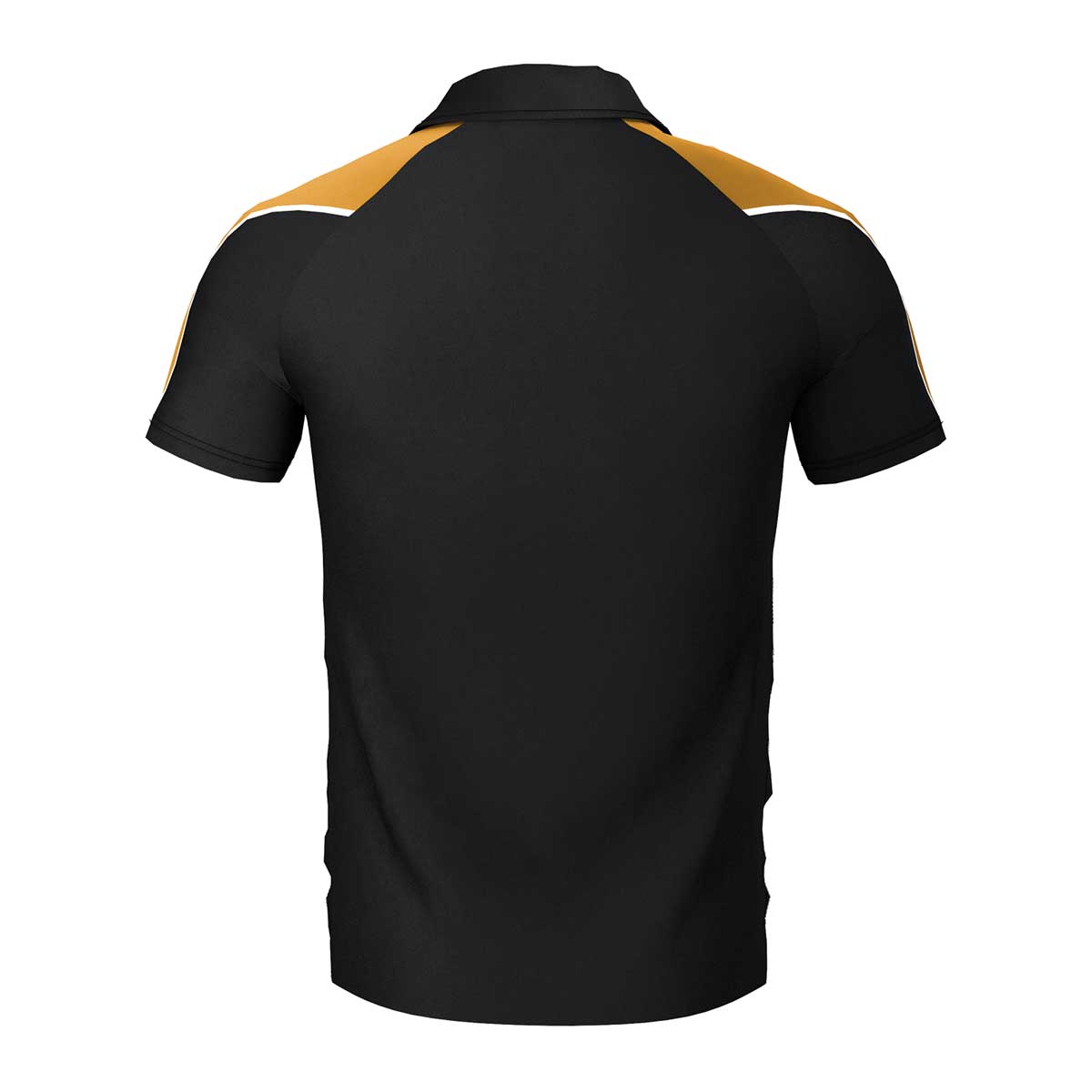 back view of iGen Unisex Sports Polo Black/Amber