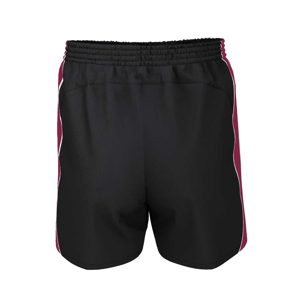 back view of iGen Unisex Sports Shorts Black/Maroon