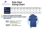 Size chart for the Northwich Schoolwear polo shirt in light yellow