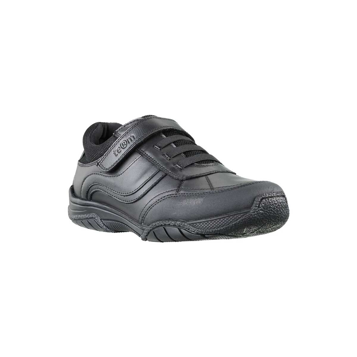 front view of Maxx Black Leather Athletic Touch Lace Up School Shoe