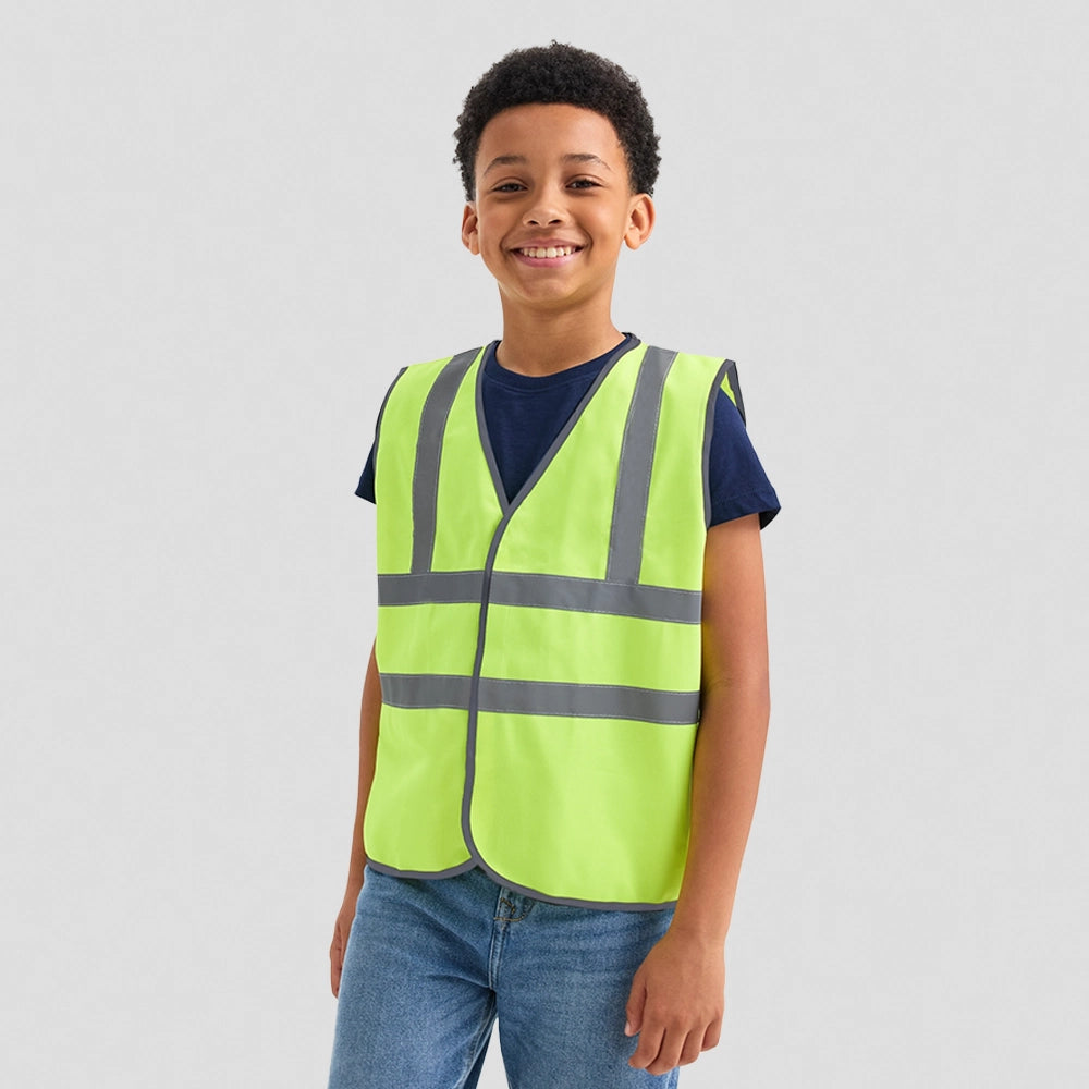 child wearing Uneek Childrens Hi Vis Waist Coat UC806
